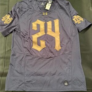 New with Tags Under Armour Notre Dame Shamrock Series 2024 Navy and Gold Jersey